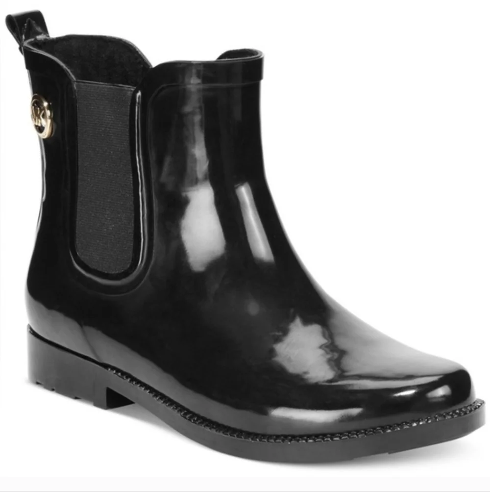 Michael Kors Women's Black Rain Booties Flat Rubber Ankle Boots US Size 8